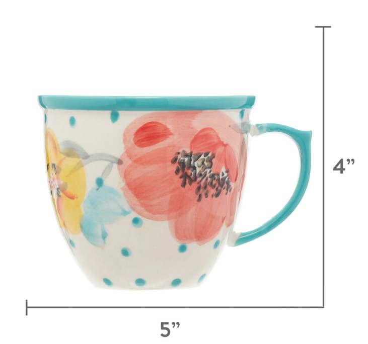 NEW  The Pioneer Women Flea Market Decorated Coffee Cup, Floral Turquoise, Set of 4