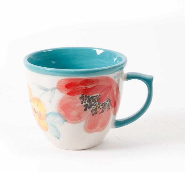NEW  The Pioneer Women Flea Market Decorated Coffee Cup, Floral Turquoise, Set of 4