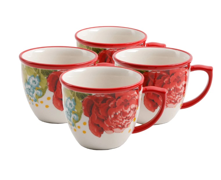 NEW The Pioneer 2 Woman Blossom Jubilee 4-Piece 16-Ounce Coffee Cup Set