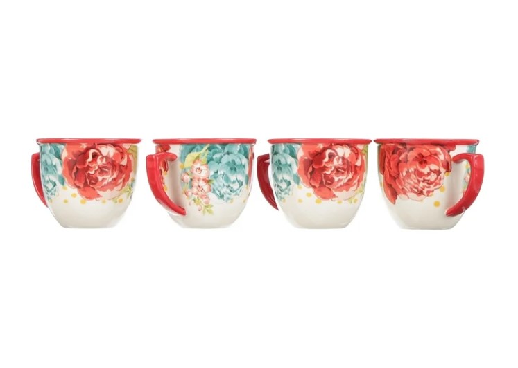 NEW The Pioneer 2 Woman Blossom Jubilee 4-Piece 16-Ounce Coffee Cup Set