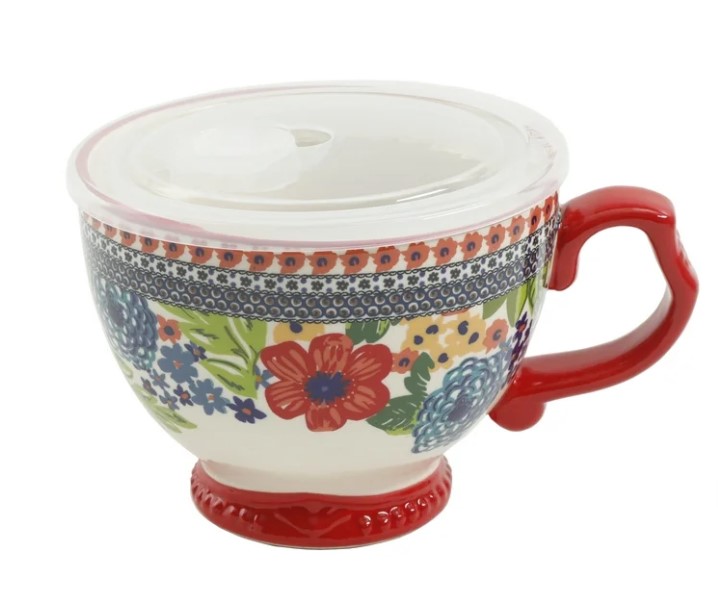 NEW The Pioneer Woman Dazzling Dahlias Red Ceramic 4-Piece Mug Set