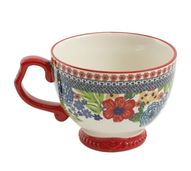 NEW The Pioneer Woman Dazzling Dahlias Red Ceramic 4-Piece Mug Set