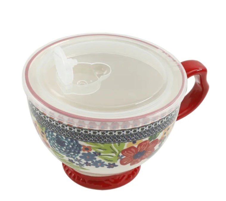 NEW The Pioneer Woman Dazzling Dahlias Red Ceramic 4-Piece Mug Set