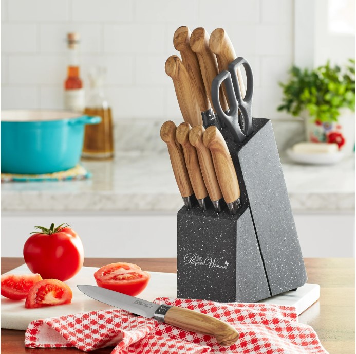 NEW The Pioneer Woman 11-Piece Stainless Steel Knife Block Set, Charcoal Speckle