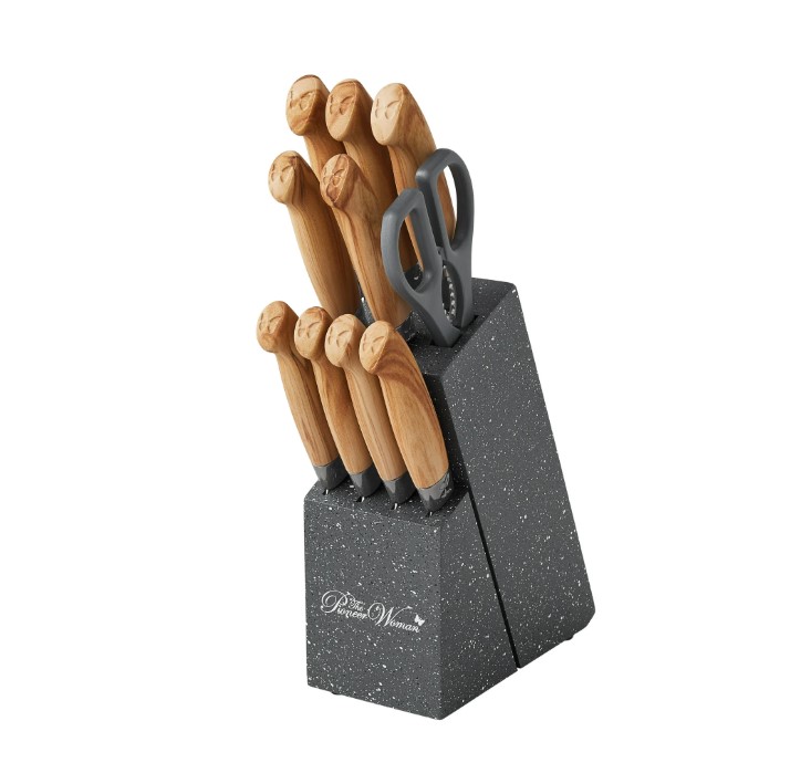 NEW The Pioneer Woman 11-Piece Stainless Steel Knife Block Set, Charcoal Speckle