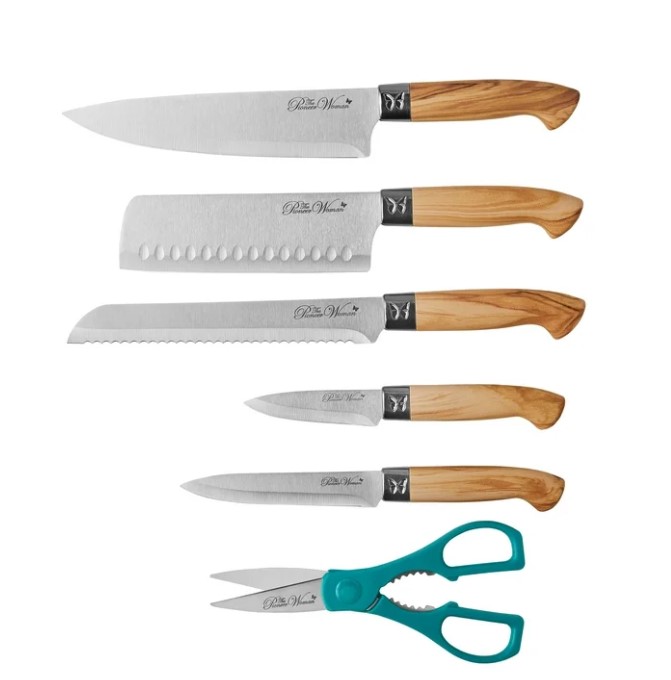NEW The Pioneer Woman 11-Piece Stainless Steel Knife Block Set, Teal Speckle