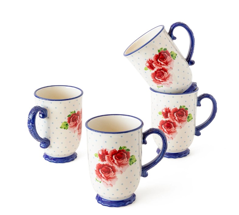 NEW The Pioneer Woman Heritage Floral 4-Piece Mug Set, 18 fl oz