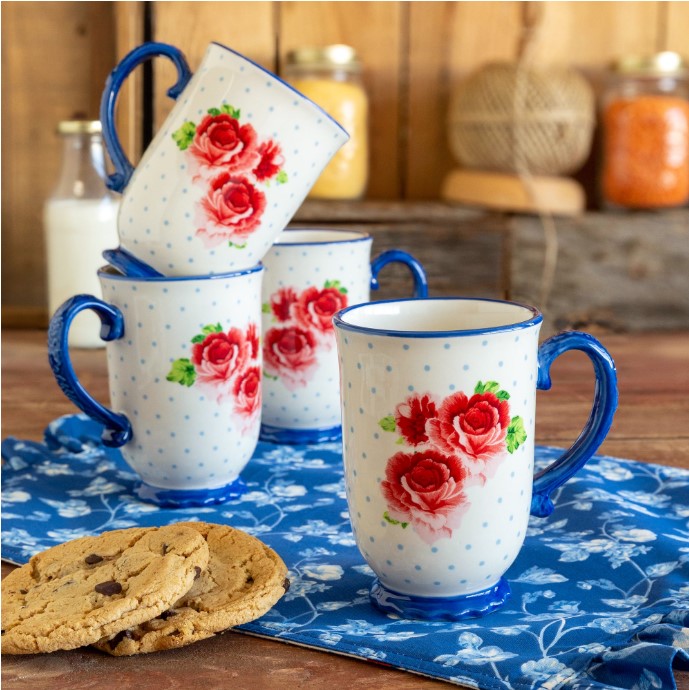 NEW The Pioneer Woman Heritage Floral 4-Piece Mug Set, 18 fl oz