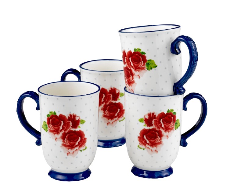 NEW The Pioneer Woman Heritage Floral 4-Piece Mug Set, 18 fl oz