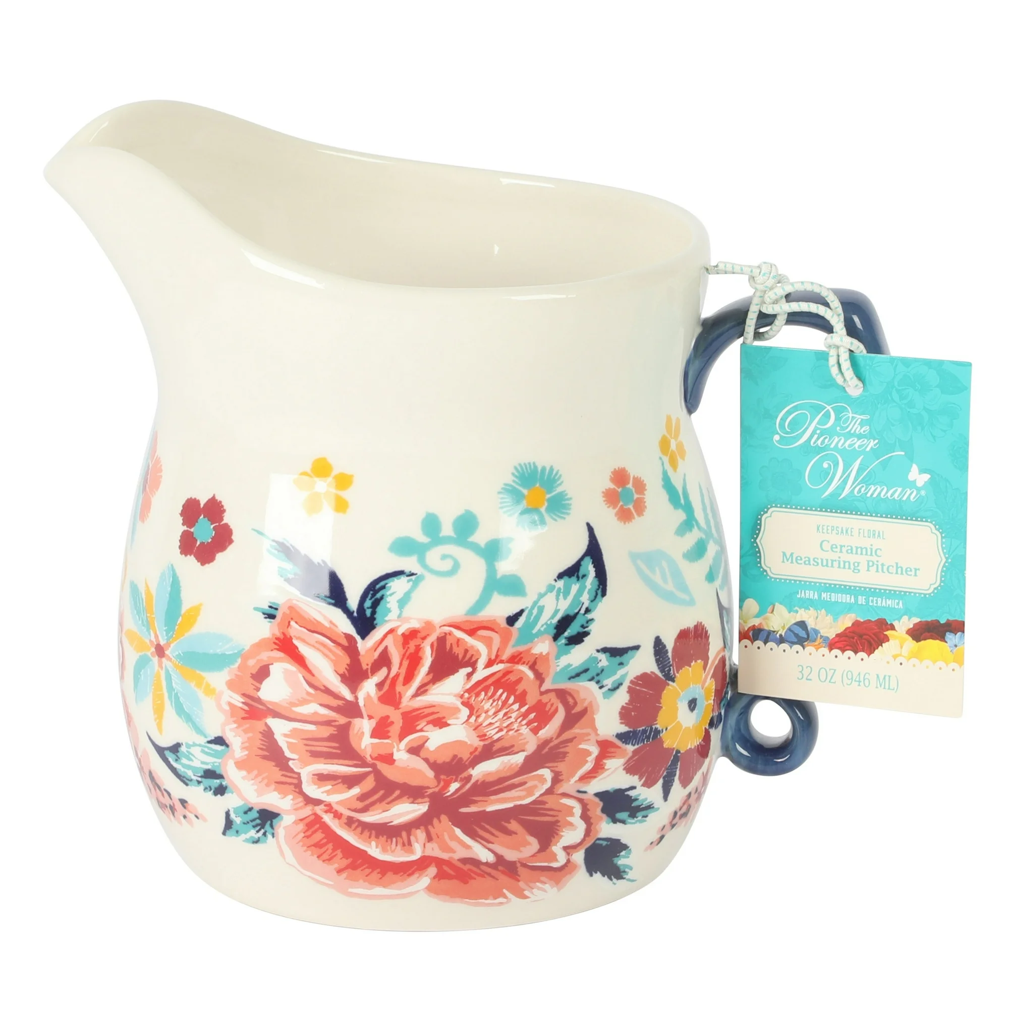 NEW The Pioneer Woman 1 quart Keepsake Floral Ceramic Measuring Pitcher