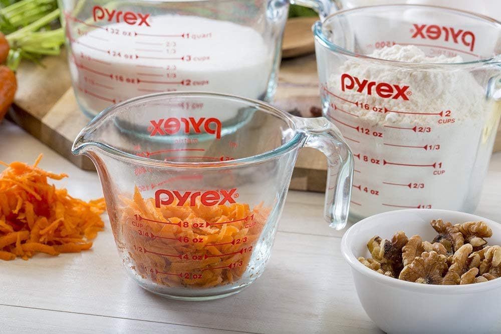 NEW Pyrex 3 Piece Measuring Cup Set, Includes 1, 2, and 4 Tempered Glass Liquid Measuring Cups, Dishwasher, Freezer, Microwave, and Oven Safe, Essential Kitchen Tools