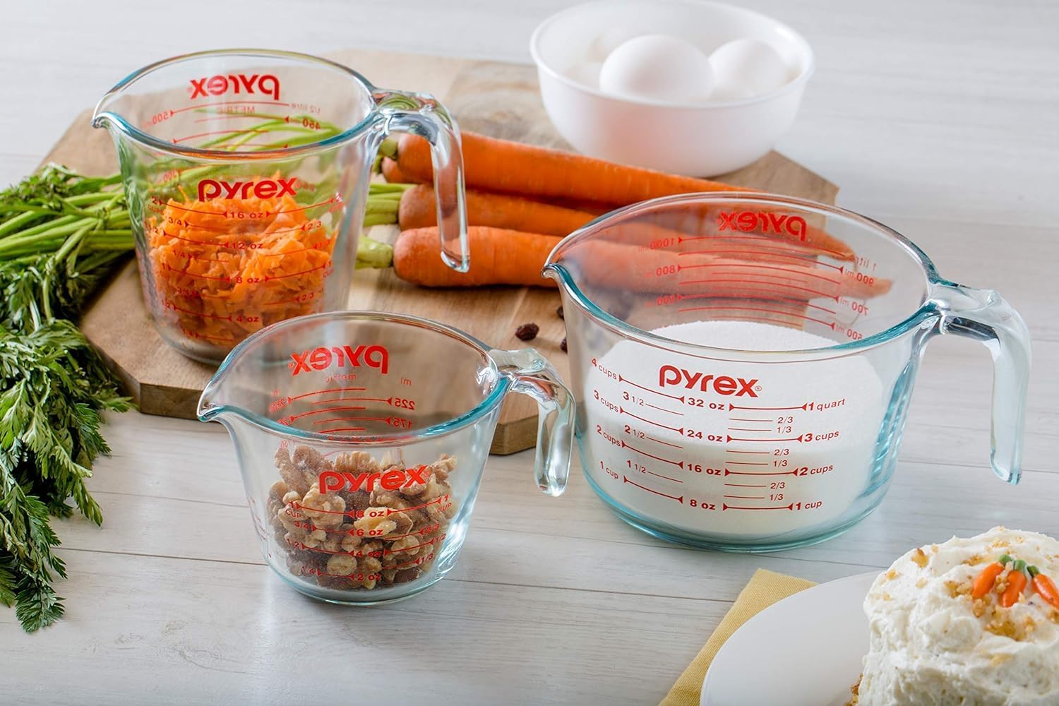 NEW Pyrex 3 Piece Measuring Cup Set, Includes 1, 2, and 4 Tempered Glass Liquid Measuring Cups, Dishwasher, Freezer, Microwave, and Oven Safe, Essential Kitchen Tools
