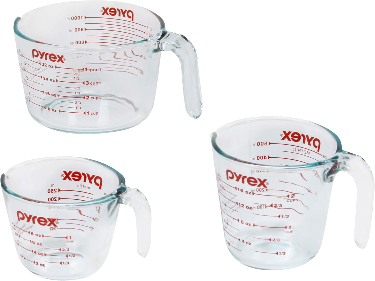 NEW Pyrex 3 Piece Measuring Cup Set, Includes 1, 2, and 4 Tempered Glass Liquid Measuring Cups, Dishwasher, Freezer, Microwave, and Oven Safe, Essential Kitchen Tools