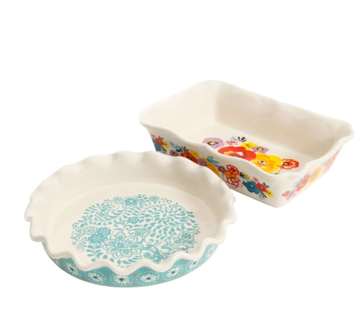 The Pioneer Woman 14.57-inch Stoneware Pie & Loaf Pan, 2 Count