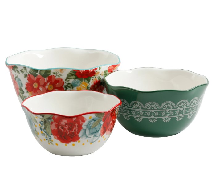 NEW The Pioneer Woman Vintage Floral 3-Piece Serving Bowl Set