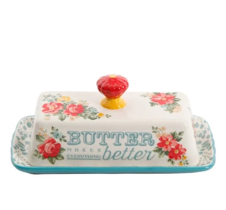 The Pioneer Woman Vintage Floral Salt and Pepper and Butter Dish Set