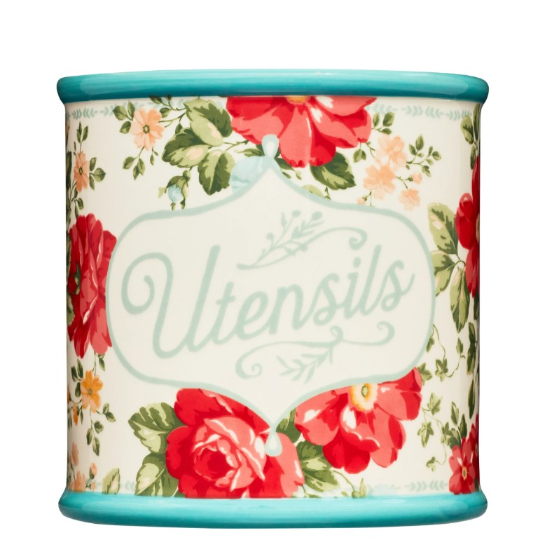 NEW The Pioneer Woman Vintage Floral Stoneware Utensil Crock, 7"