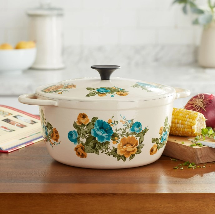 NEW The Pioneer Woman Rose Shadow 5-Quart Enamel Cast Iron Dutch Oven