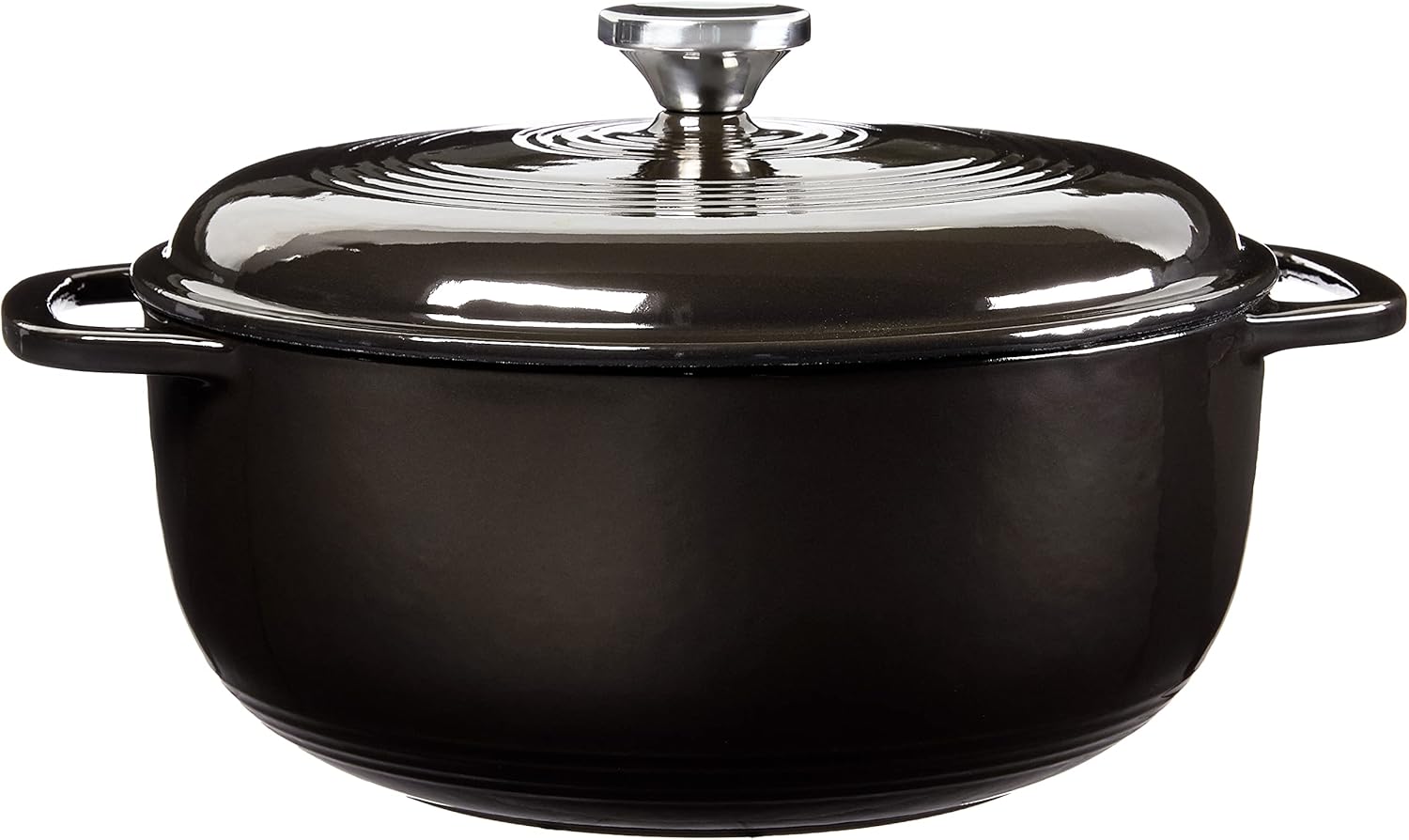 NEW Lodge 6 Quart Enameled Cast Iron Dutch Oven with Lid – Dual Handles – Oven Safe up to 500° F or on Stovetop - Use to Marinate, Cook, Bake, Refrigerate and Serve – Midnight Chrome