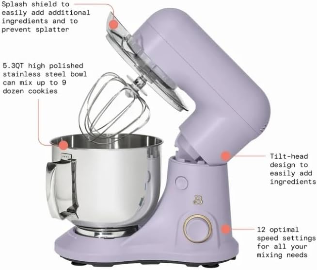 NEW Beautiful 5.3 Qt Stand Mixer, Lightweight & Powerful with Tilt-Head, Lavender by Drew Barrymore