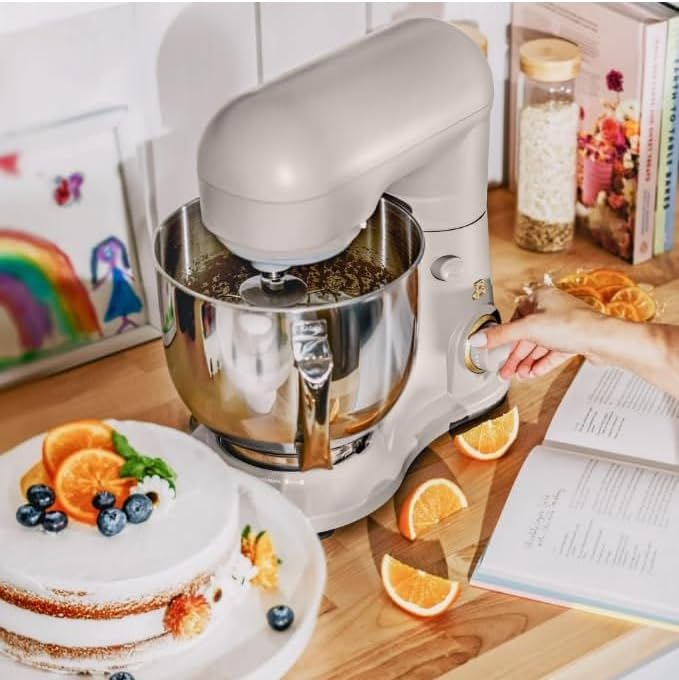 NEW Beautiful 5.3 Qt Stand Mixer, Lightweight & Powerful with Tilt-Head, Powerful 300-watt mixing system & 12 optimal speed settings White Icing by Drew Barrymore (Porcini Taupe)