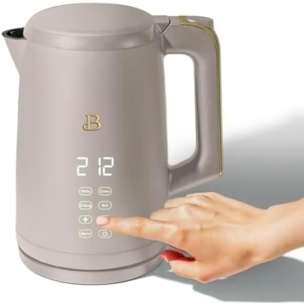 NEW Beautiful 1.7-Liter Electric Kettle 1500 W with One-Touch Activation, Porcini Taupe by Drew Barrymore