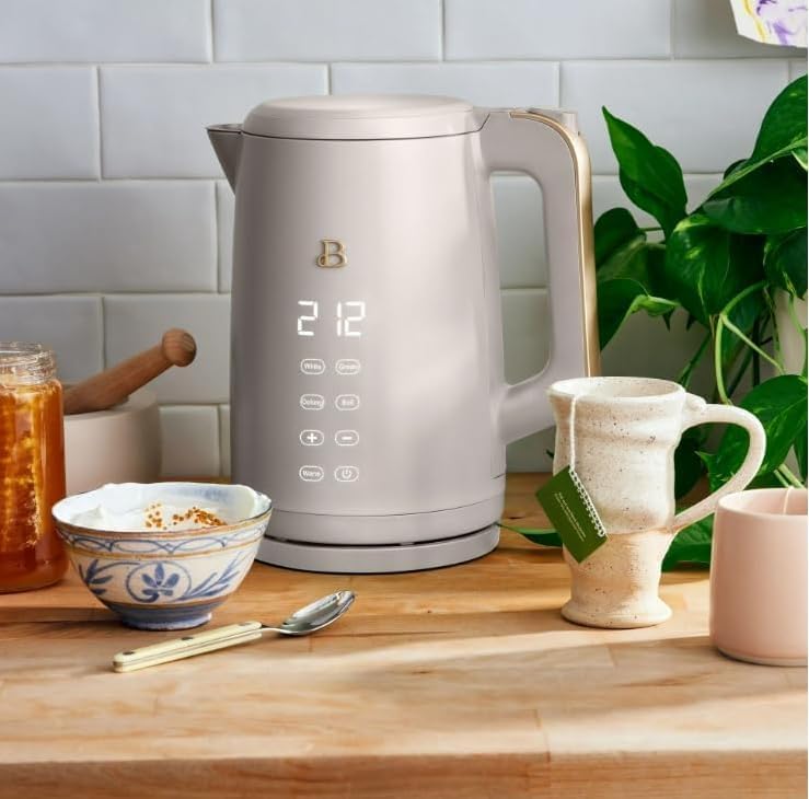 NEW Beautiful 1.7-Liter Electric Kettle 1500 W with One-Touch Activation, Porcini Taupe by Drew Barrymore