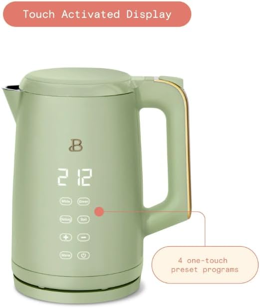 NEW Beautiful 1.7-Liter Electric Kettle 1500 W with One-Touch Activation, Sage Green by Drew Barrymore
