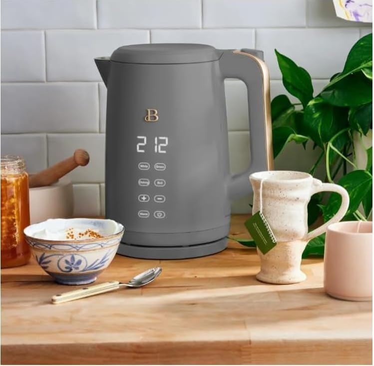 NEW Beautiful 1.7-Liter Electric Kettle 1500 W with One-Touch Activation, Oyster Gray by Drew Barrymore