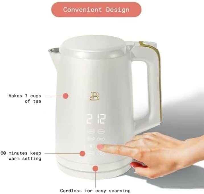 NEW Beautiful 1.7-Liter Electric Kettle 1500 W with One-Touch Activation, White Icing by Drew Barrymore