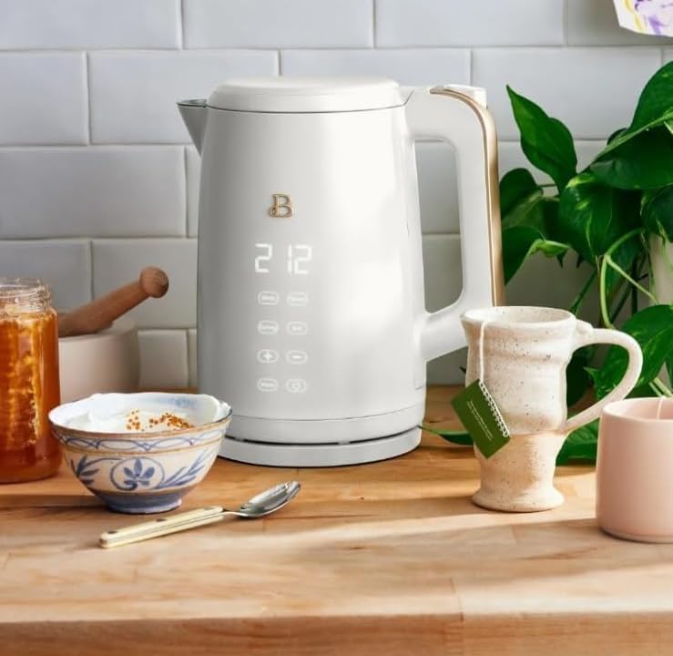 NEW Beautiful 1.7-Liter Electric Kettle 1500 W with One-Touch Activation, White Icing by Drew Barrymore