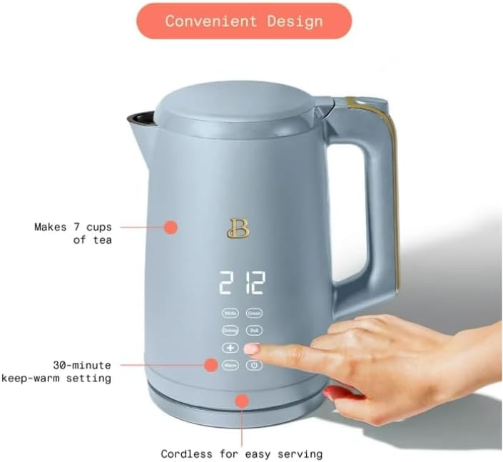 NEW Beautiful 1.7-Liter Electric Kettle 1500 W with One-Touch Activation, Cornflower Blue by Drew Barrymore