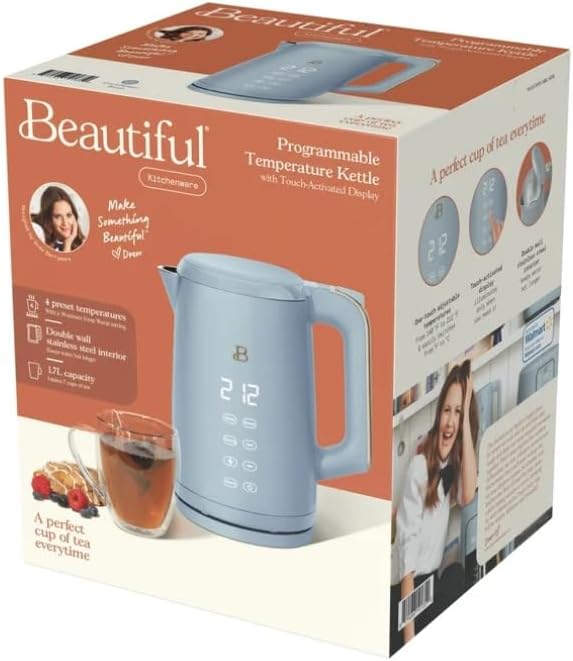 NEW Beautiful 1.7-Liter Electric Kettle 1500 W with One-Touch Activation, Cornflower Blue by Drew Barrymore