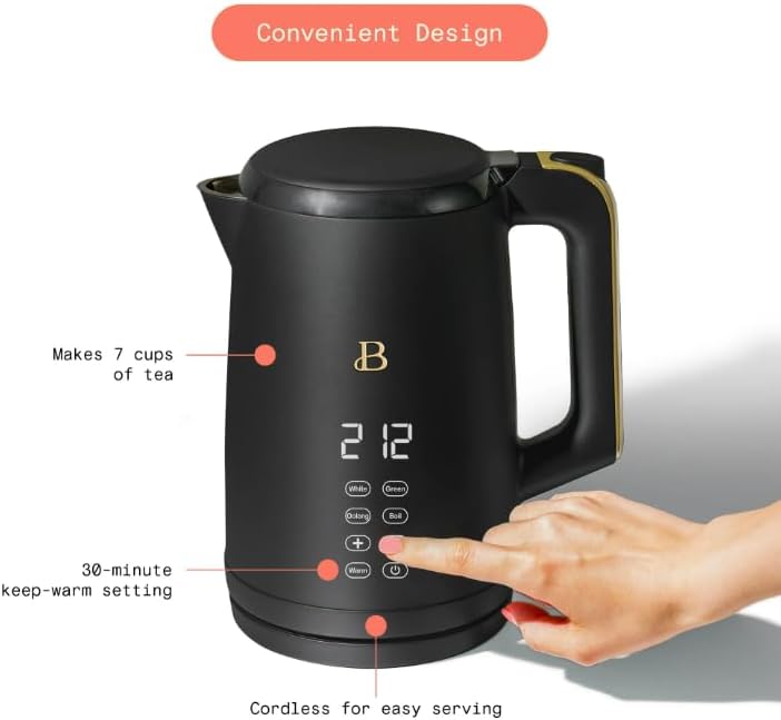 NEW Beautiful 1.7-Liter Electric Kettle 1500 W with One-Touch Activation, Black Sesame by Drew Barrymore