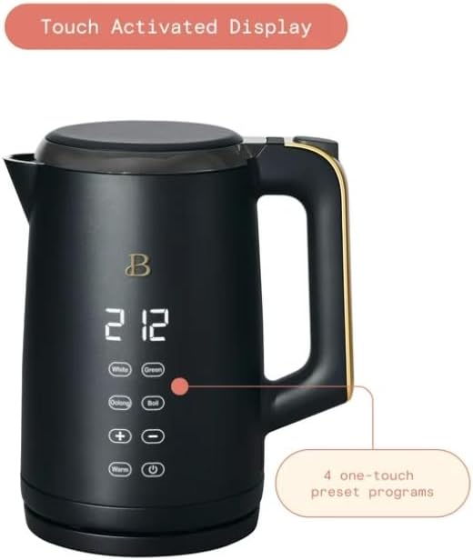 NEW Beautiful 1.7-Liter Electric Kettle 1500 W with One-Touch Activation, Black Sesame by Drew Barrymore