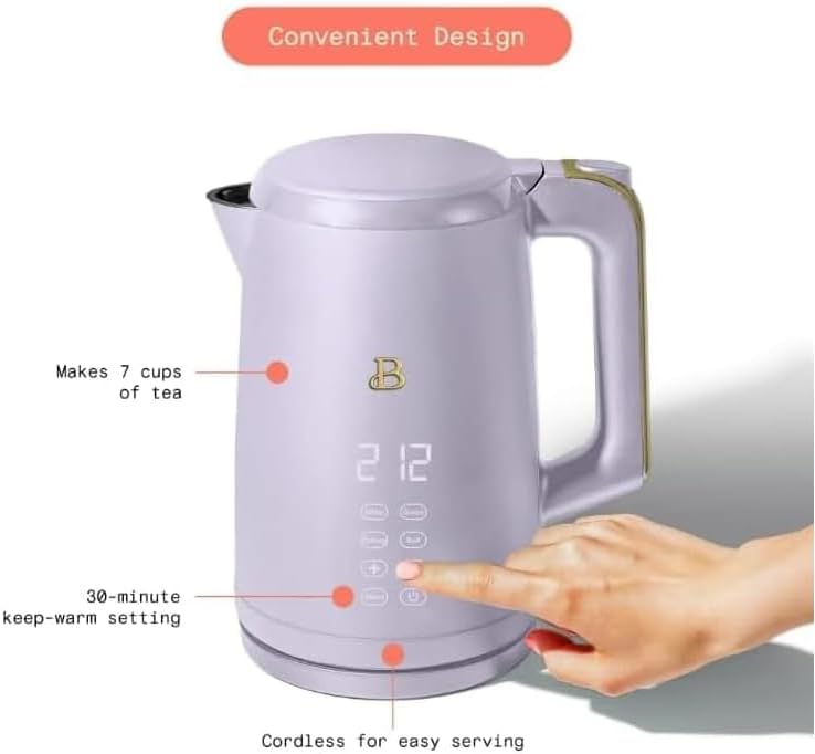 NEW Beautiful 1.7-Liter Electric Kettle 1500 W with One-Touch Activation, Lavender by Drew Barrymore