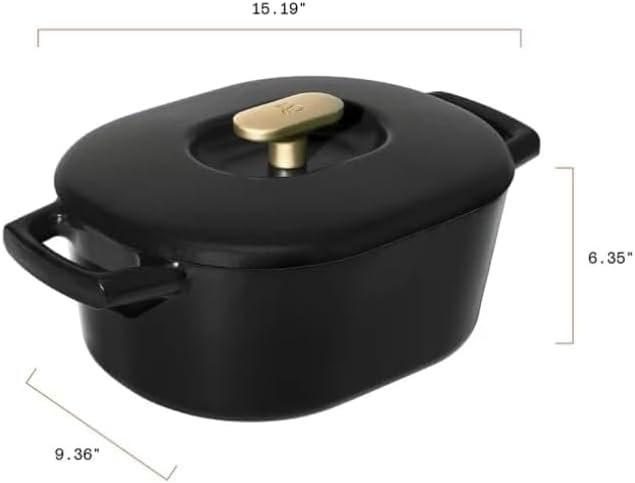 Beautiful 6 Quart Enamel Dutch Oven, Black Sesame by Drew Barrymore