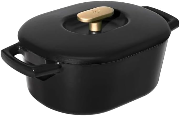 Beautiful 6 Quart Enamel Dutch Oven, Black Sesame by Drew Barrymore
