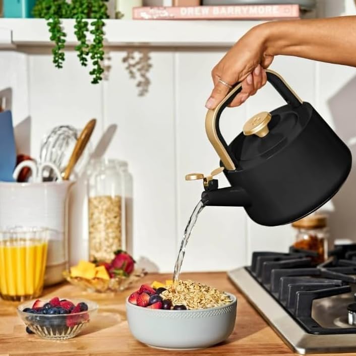 Beautiful 1.8L Ceramic Non-Stick Stovetop Tea Kettle, Black Sesame by Drew Barrymore