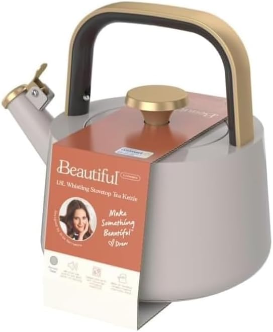 Beautiful 1.8L Ceramic Non-Stick Stovetop Tea Kettle, Porcini Taupe by Drew Barrymore