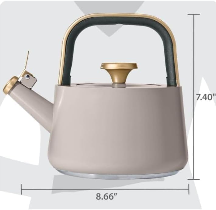 Beautiful 1.8L Ceramic Non-Stick Stovetop Tea Kettle, Porcini Taupe by Drew Barrymore