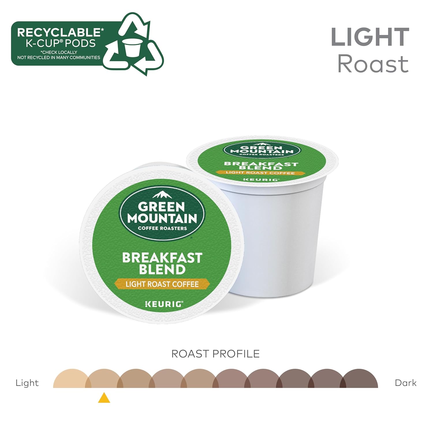 Green Mountain Coffee Roasters Breakfast Blend Single-Serve Keurig K-Cup Pods, Light Roast Coffee, 48 Count