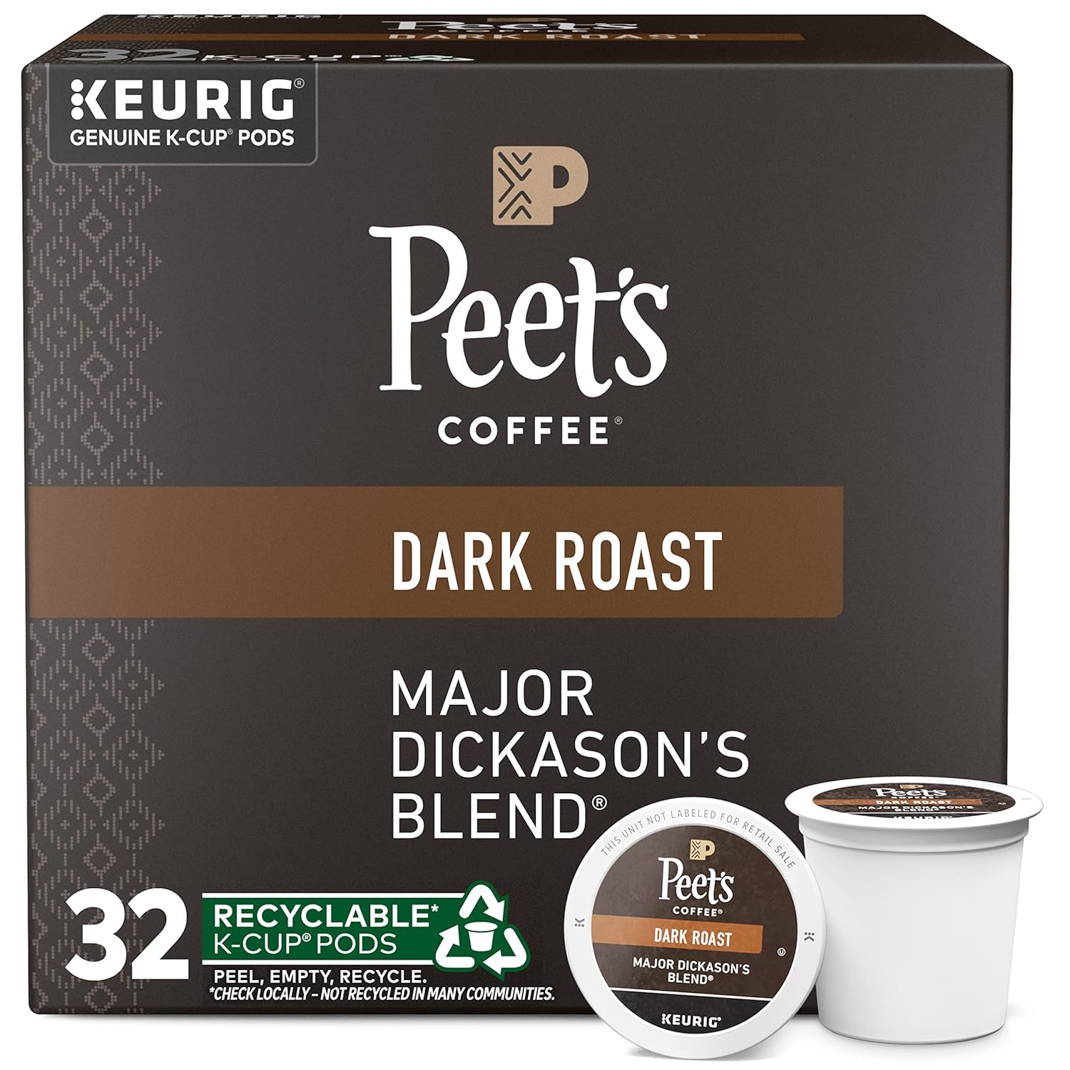 Peet's Coffee, Major Dickason's Blend - Dark Roast Coffee - 32 K-Cup Pods for Keurig Brewers (1 Box of 32 K-Cup Pods)