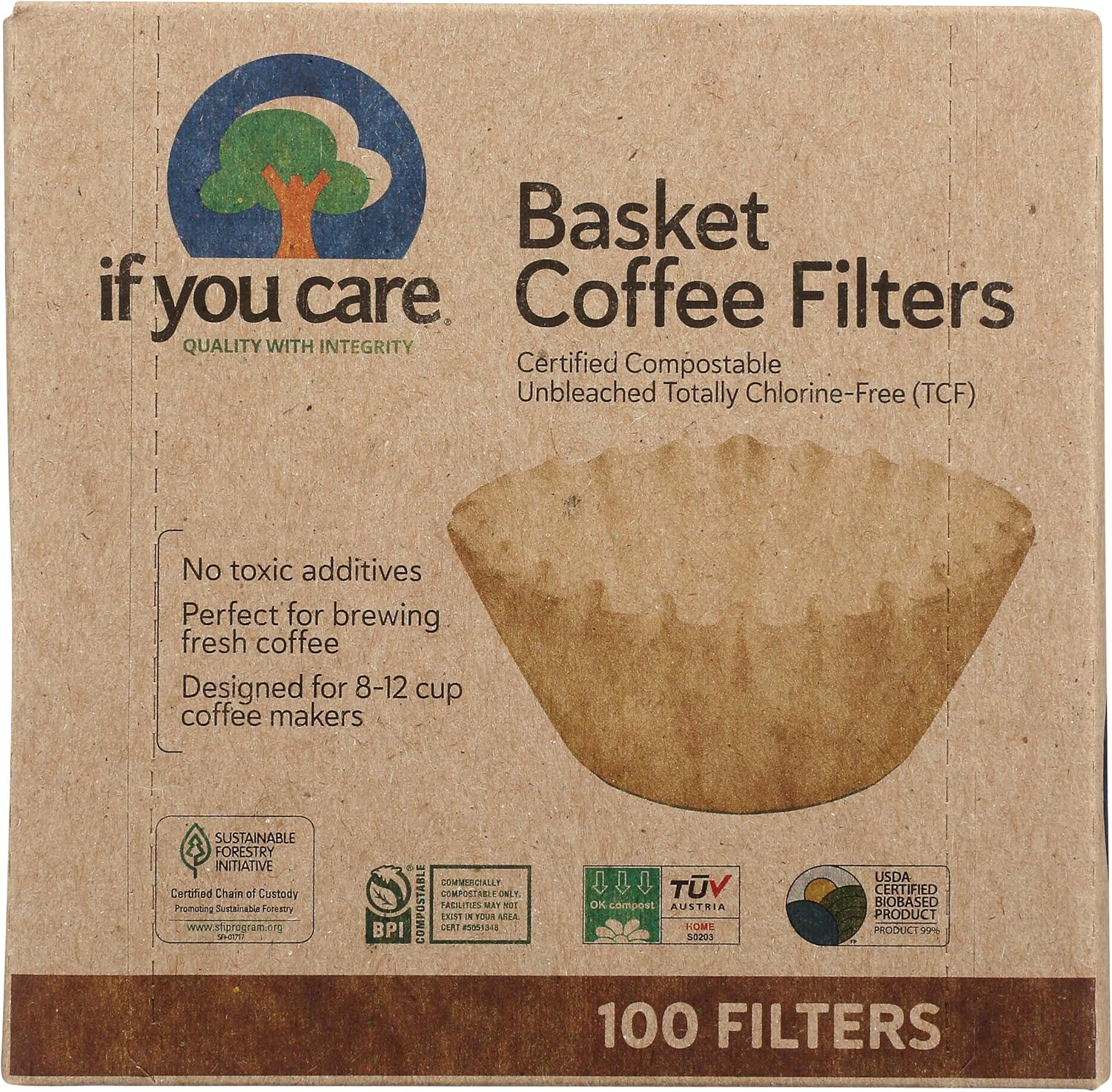 If You Care Coffee Filter Baskets ( 1x100 CT ), Fits 8-12 Cup Drip Coffee Makers