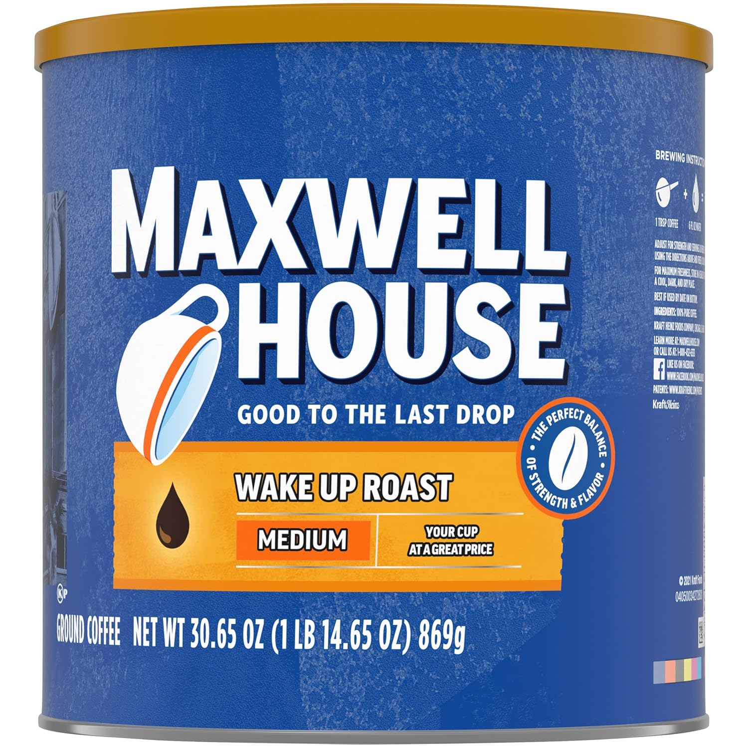Maxwell House Medium Roast Wake Up Roast Ground Coffee, 30.65 oz. Canister
