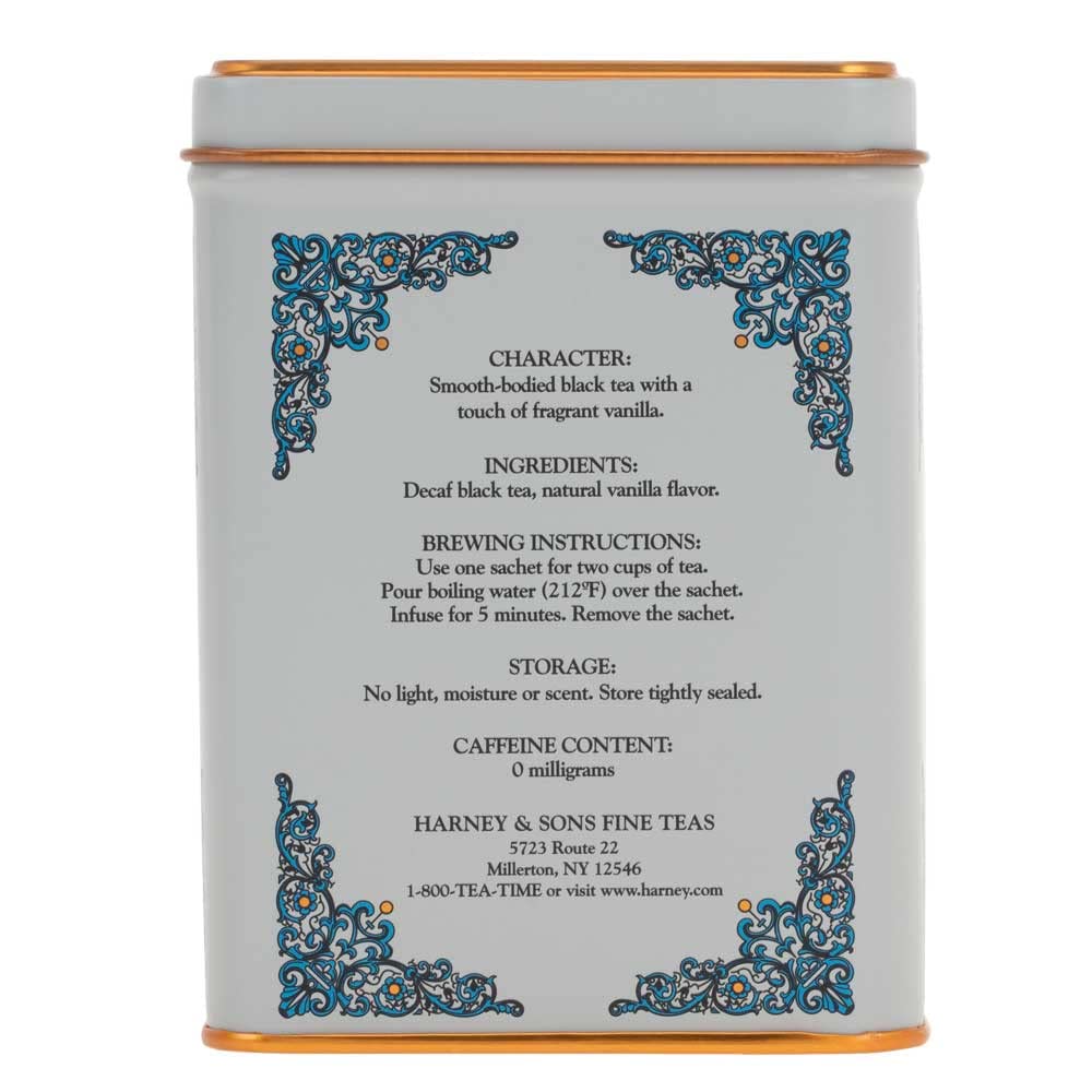 Harney & Sons Tea Decaffeinated, Great Present Idea, Vanilla Comoro, 1.4 oz Tin (20 Sachets)