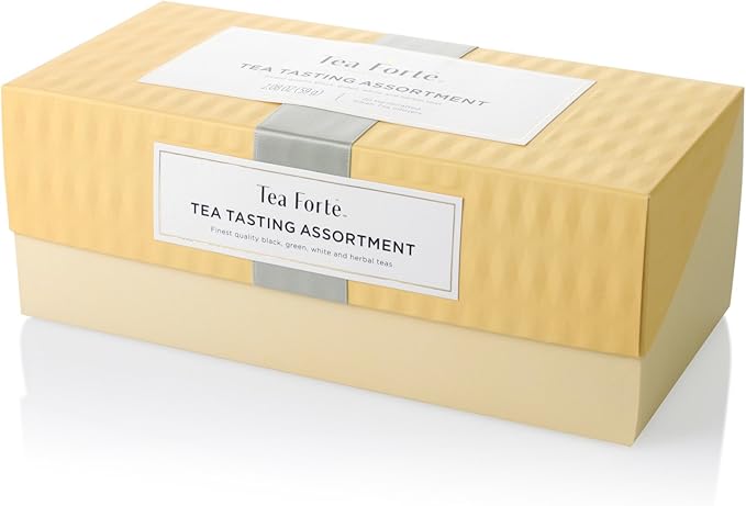 Tea Forte Tea Tasting Assortment Premium Tea Presentation Box, Tea Sampler Gift Set, 20 Count 2 of Each Variety Individually Wrapped Handcrafted Pyramid Infuser Bags