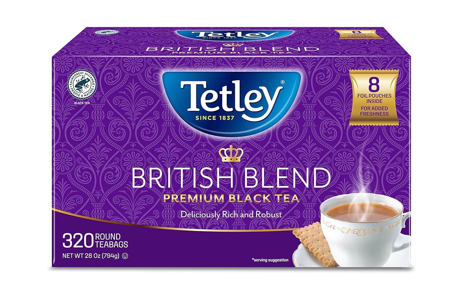 Tetley British Blend Premium Black Tea, 320 Tea Bags, Rainforest Alliance Certified