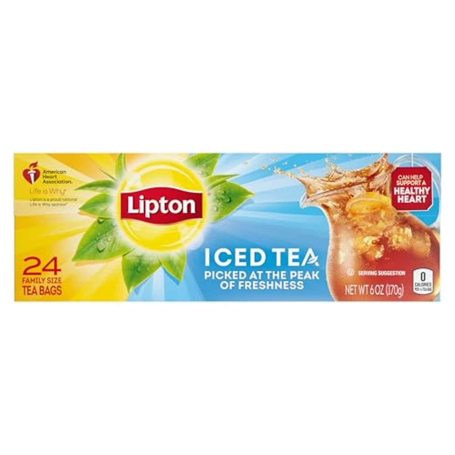 Lipton Tea Bags, Family Size Iced Tea Bags, Unsweetened, 24 Count (Pack of 6)