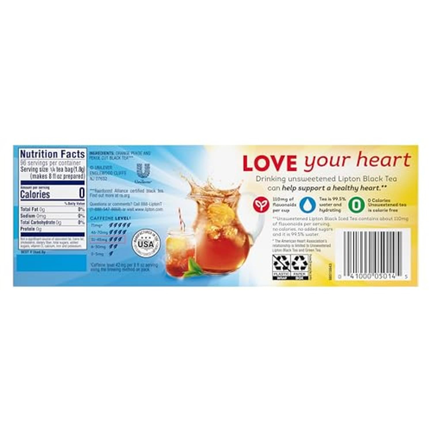 Lipton Tea Bags, Family Size Iced Tea Bags, Unsweetened, 24 Count (Pack of 6)